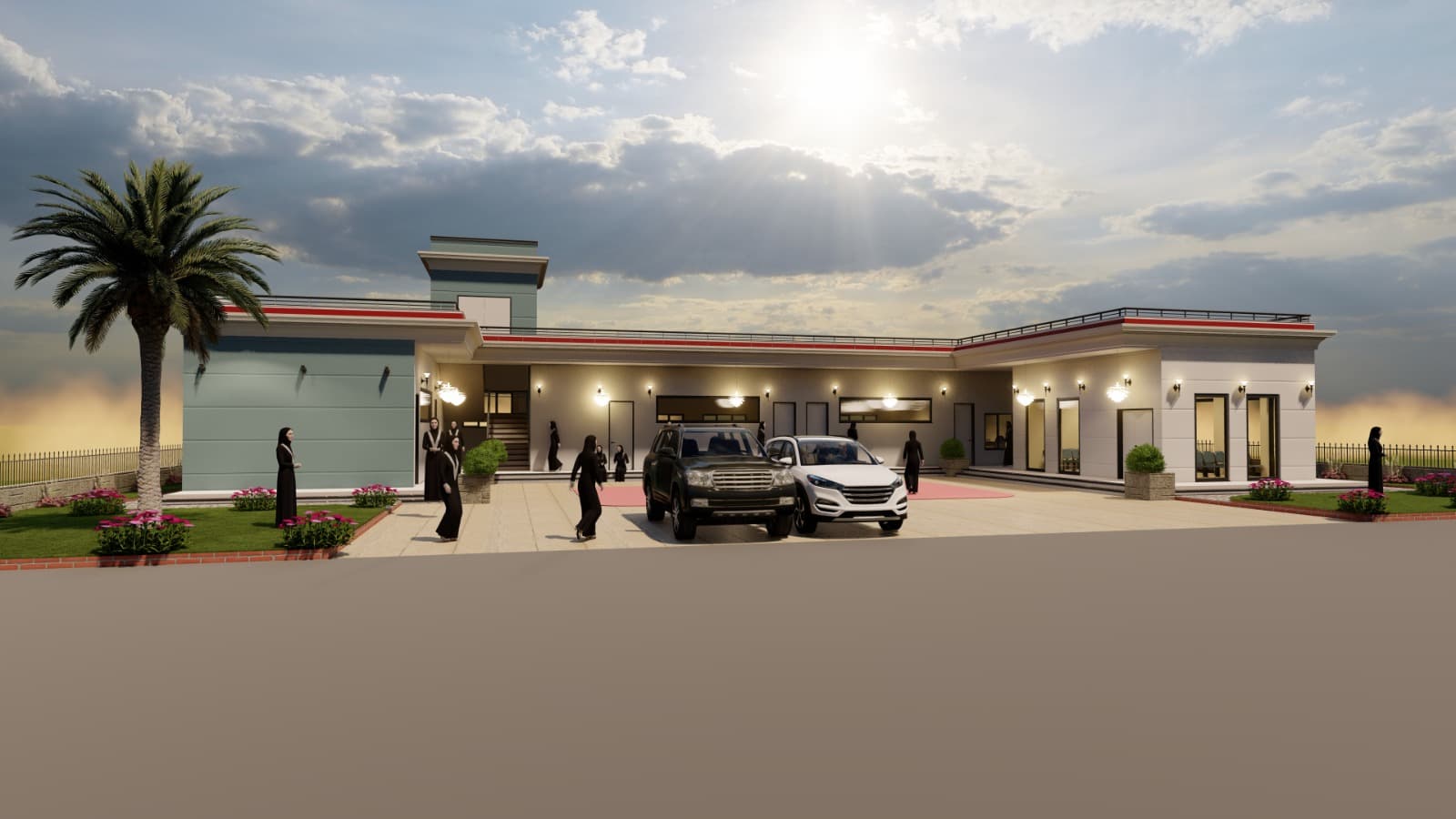 Orphanage center — entrance at sunset
